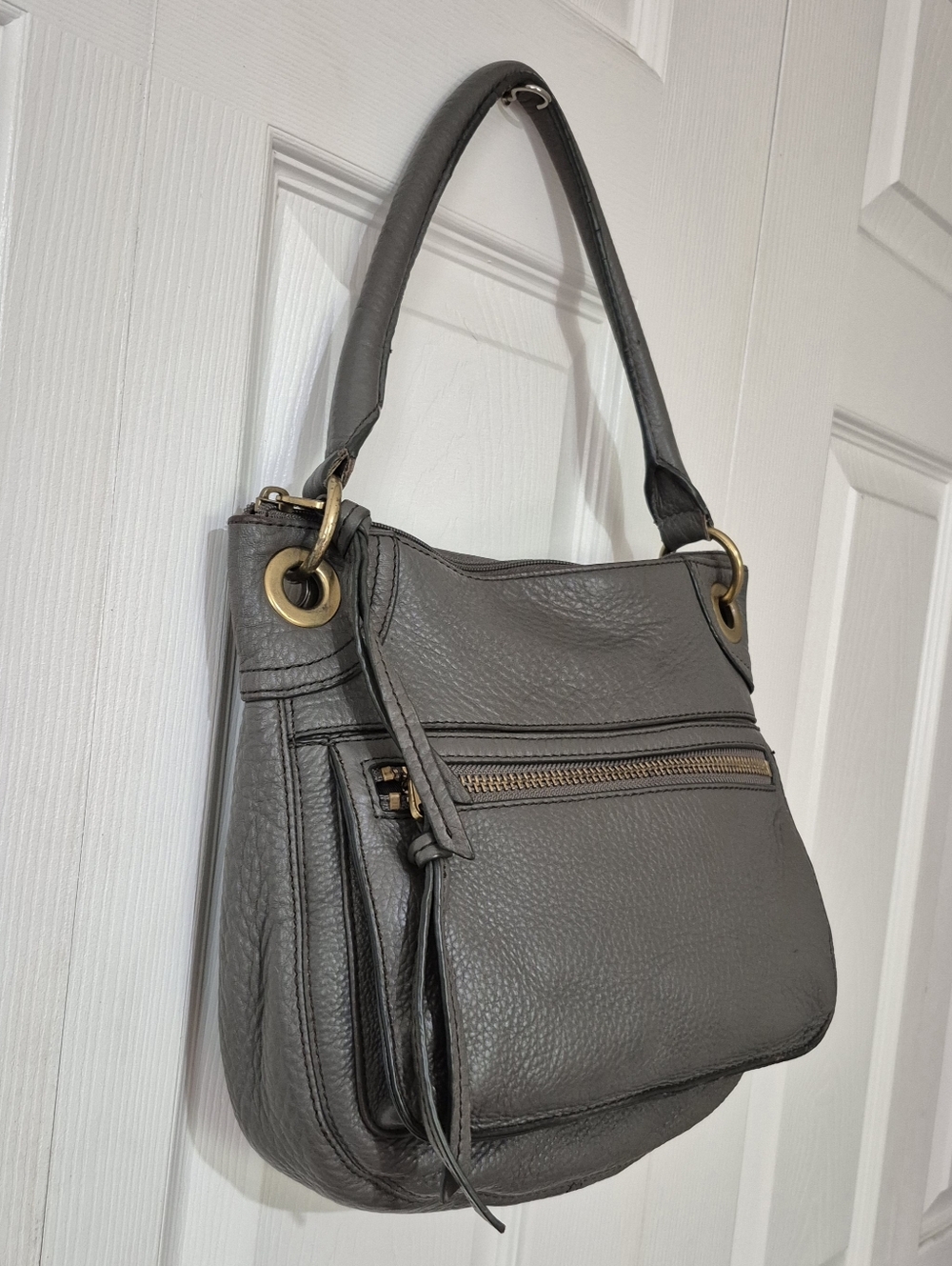 Fossil vintage gray leather shoulder hobo bag - Picture 2 of 16